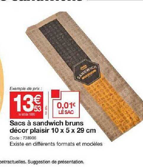 sacs à sandwich bruns déco plaisir 10 x 5 x 29 cm
