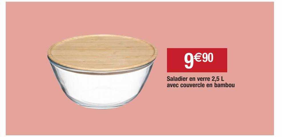 Saladier En Verre 2,5 L Avec Couvercle En Bambou