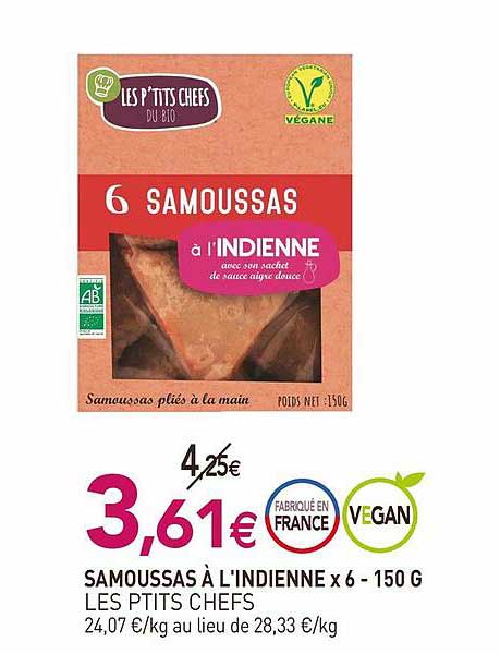 samoussas à l'indienne x6 les ptits chefs - 150 g