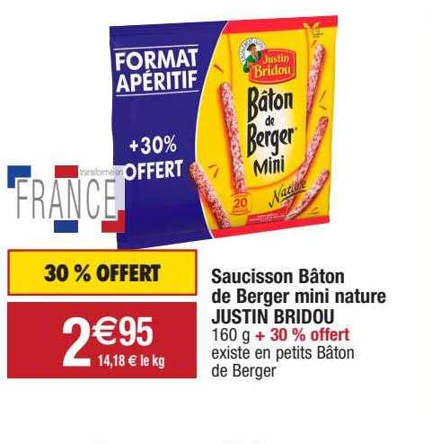 saucisson bâton de berger mini nature justin bridou