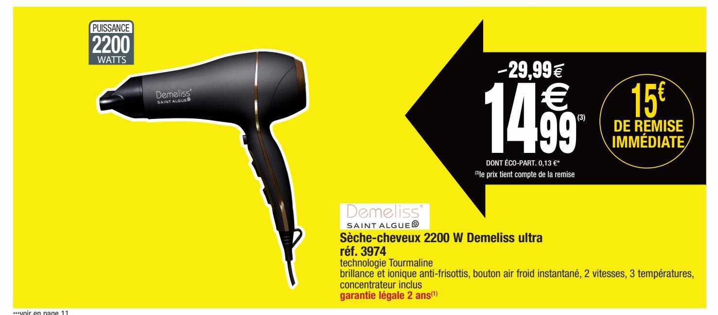 sèche-cheveux 2200 w demeliss ultra
