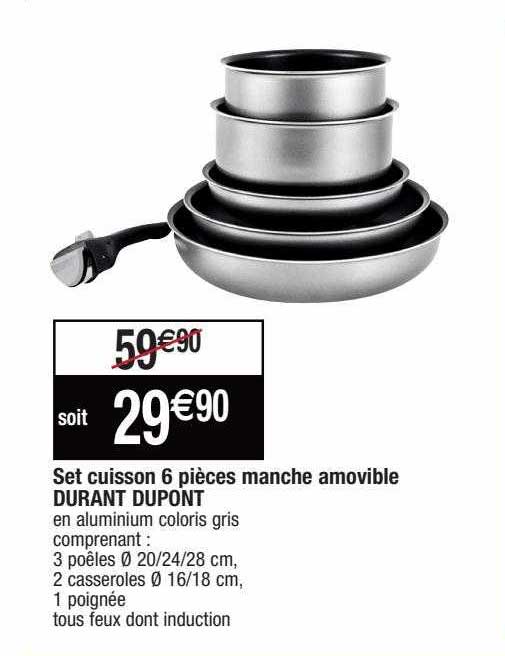 set cuisson 6 pièces manche amovible durant dupont