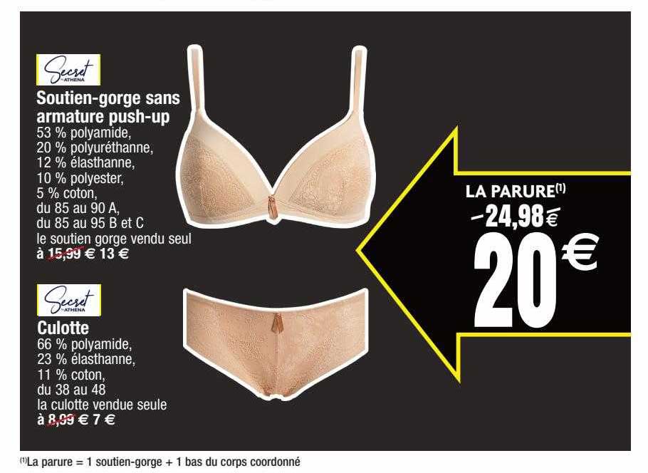 soutien-gorge sans armature push-up, culotte