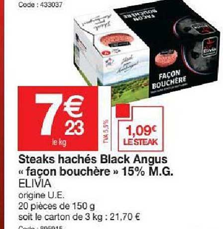 steaks hachés black angus «façon bouchère» 15% m.g. elivia
