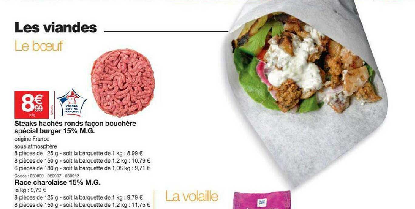 steaks hachés ronds façon bouchère spécial burger 15% m.g., race charolaise 15% m.g.