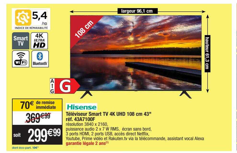 Téléviseur Smart Tv 4k Uhd 108 Cm 43" Hisense