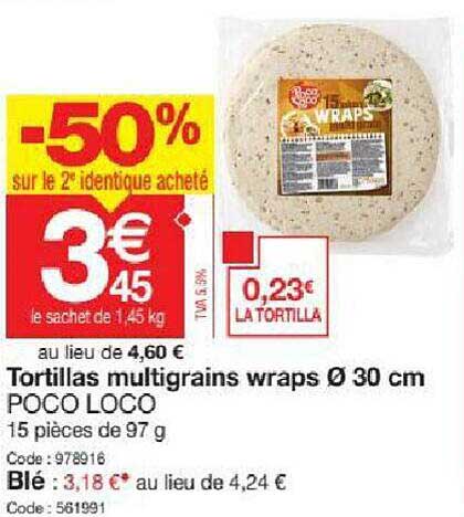 tortillas multigrains wraps ø 30 cm poco loco