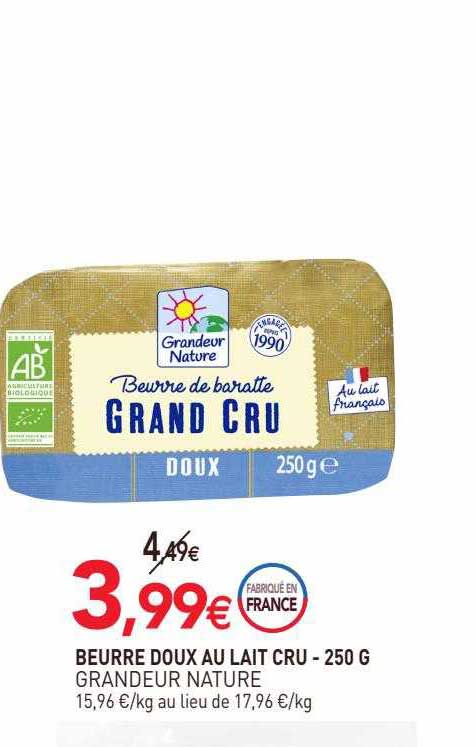 beurre doux au lait cru grandeur nature - 250 g