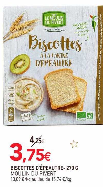 biscottes d'épeautre moulin du pivert - 270 g