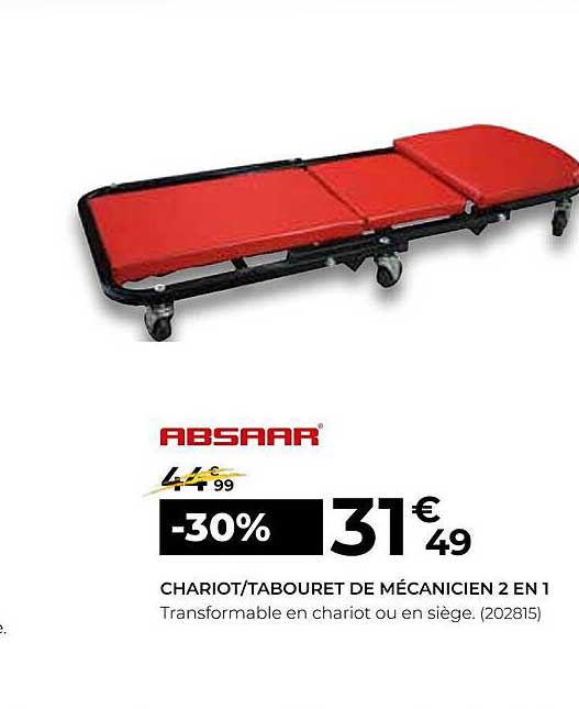chariot-tabouret de mécanicien 2 en 1 absaar