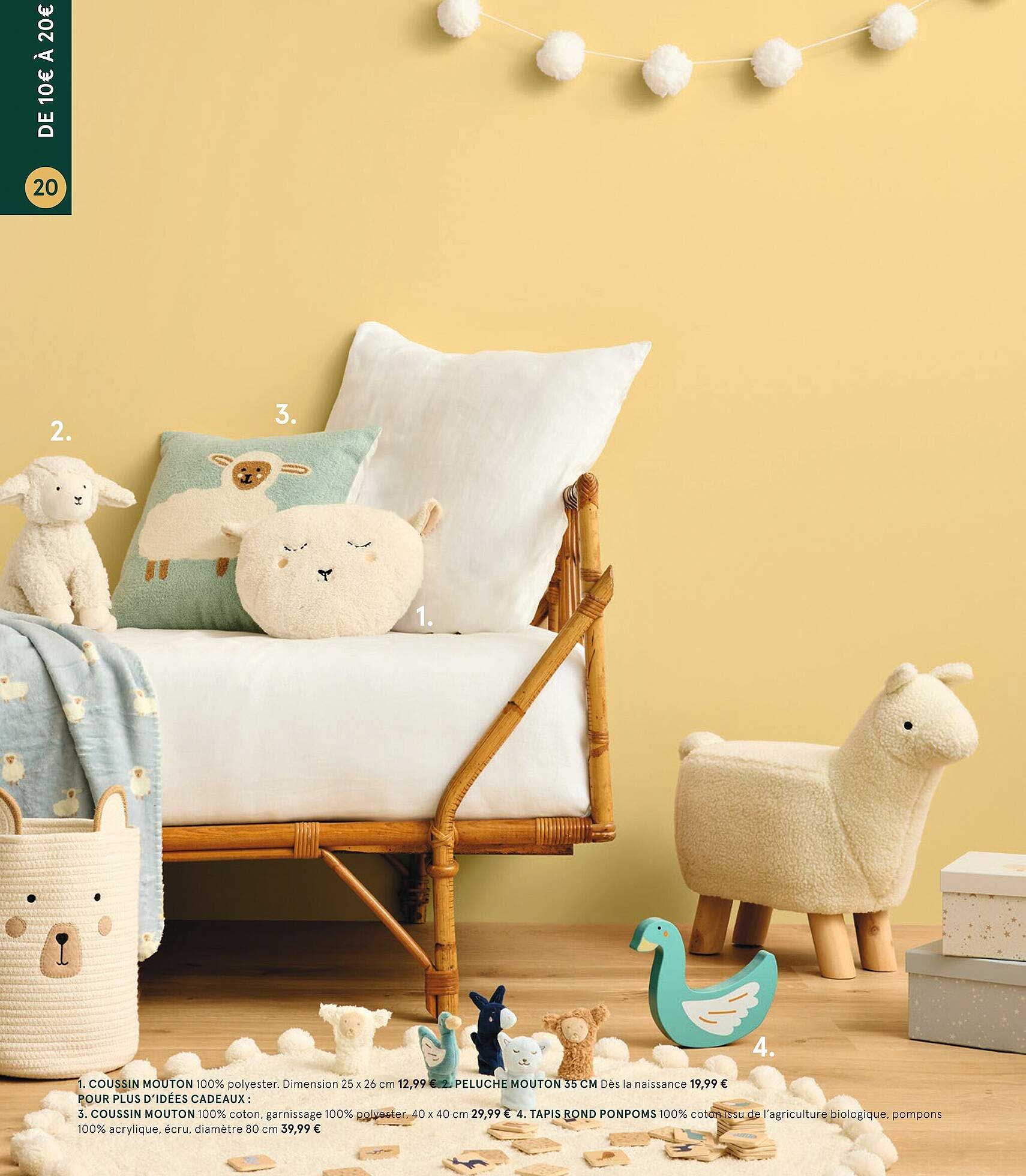 coussin mouton, peluche mouton 35 cm, tapis rond ponpoms