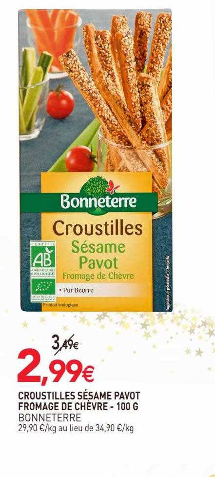 croustilles sésame pavot fromage de chèvre bonne terre - 100 g