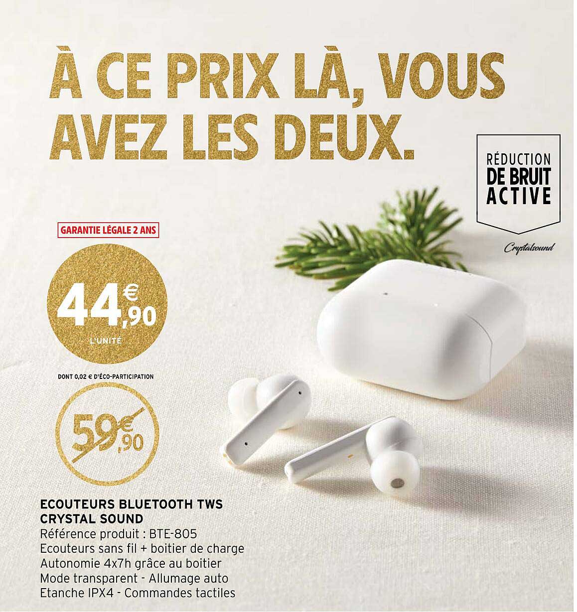 écouteurs bluetooth tws crystal sound