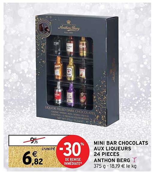 mini bar chocolats aux liqueurs 24 pièces anthon berg