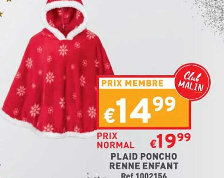 plaid poncho renne enfant