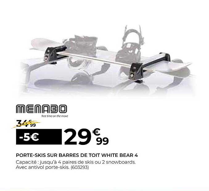 porte-skis sur barres de toit white bear 4 menabo