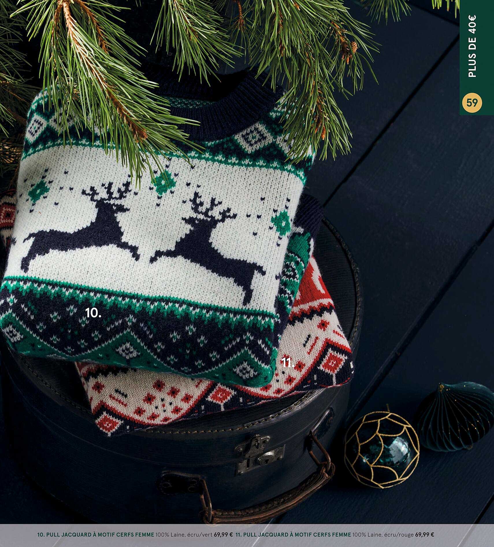 pull jacquard à motif cerfs femme