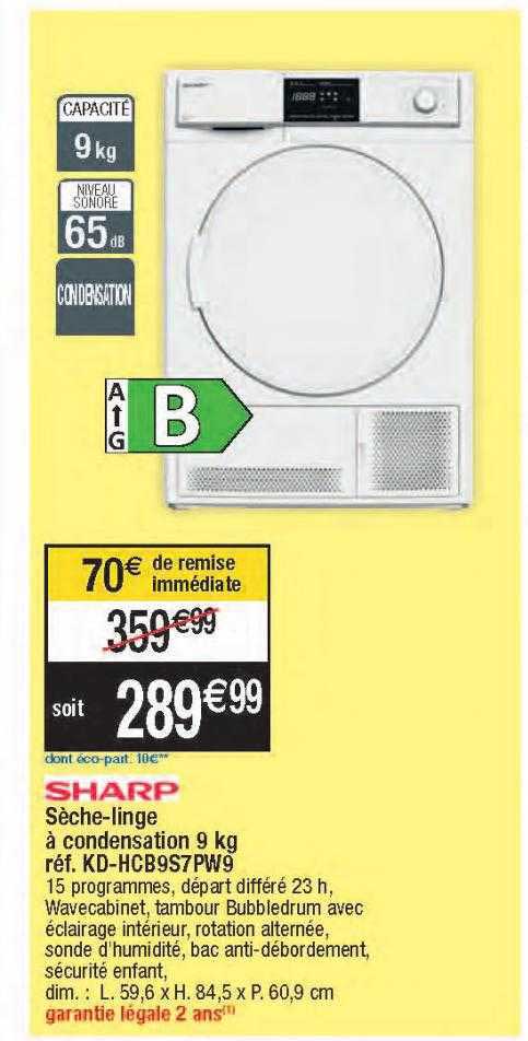 sèche-linge à condensation 9 kg sharp