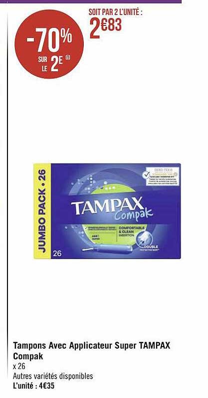 tampons avec applicateur super tampax compak