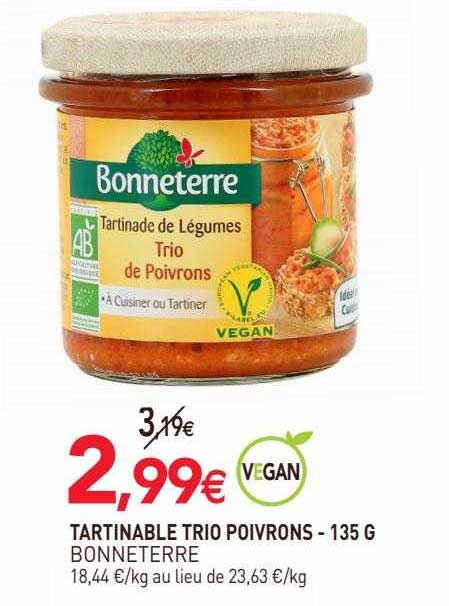 tartinable trio poivrons bonne terre - 135 g