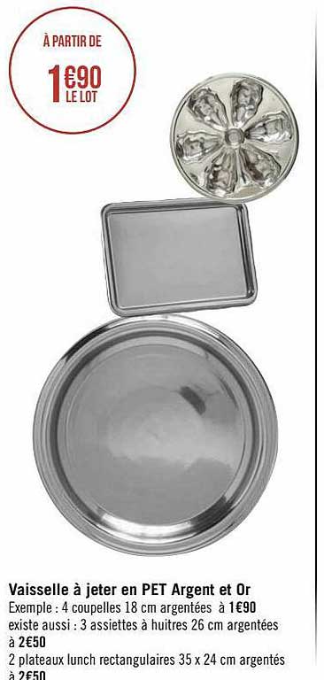 vaisselle à jeter en pet argent et or