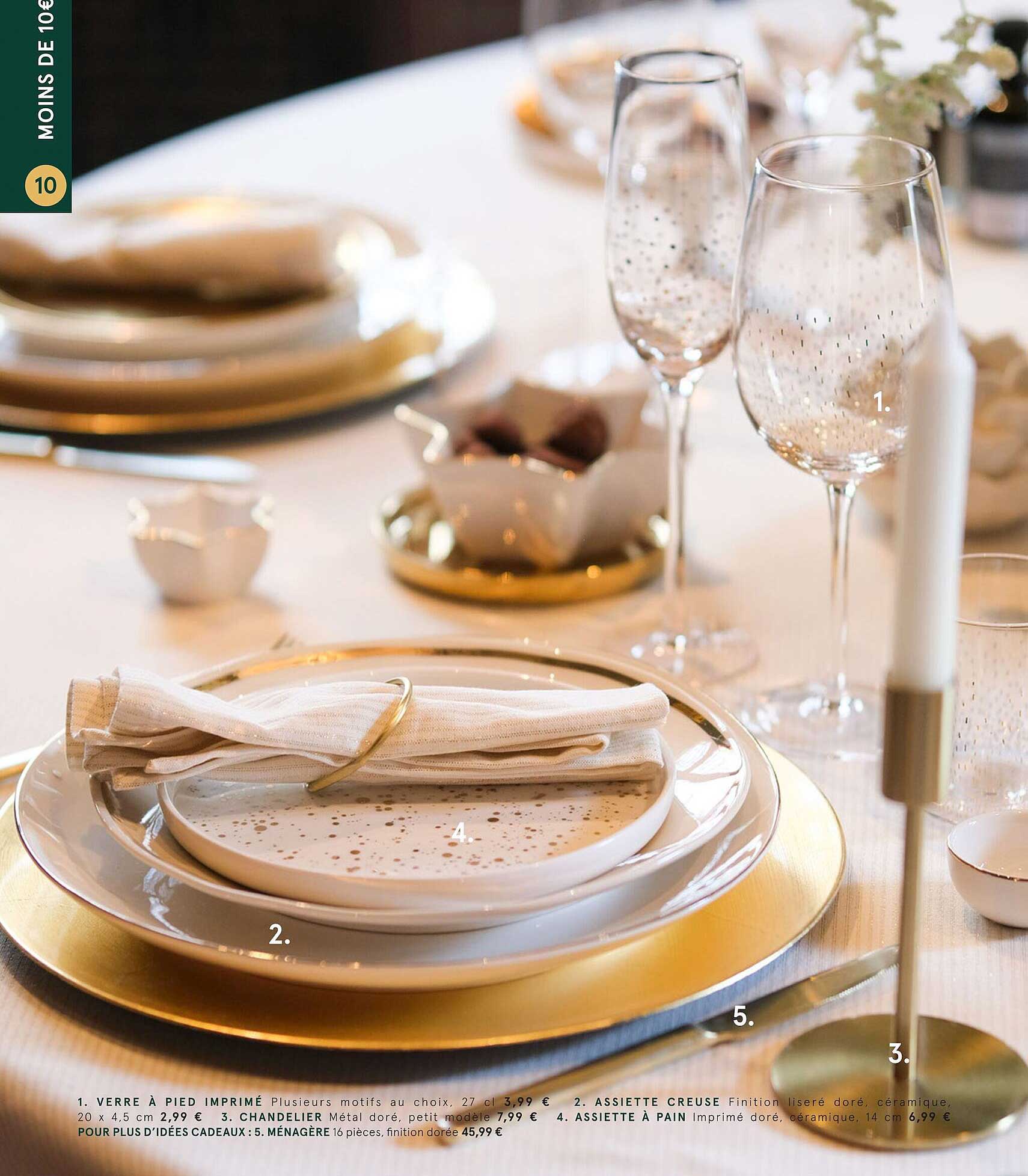 Verre à Pied Imprimé, Assiette Creusé, Chandelier, Assiette à Pain, Ménagère