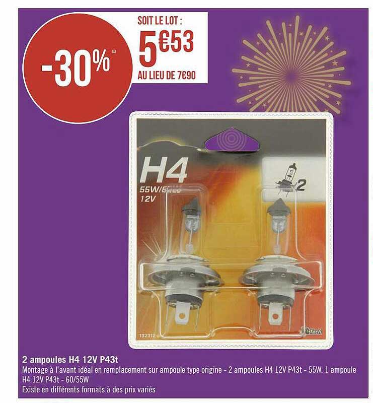 2 Ampoules H4 12v P43t