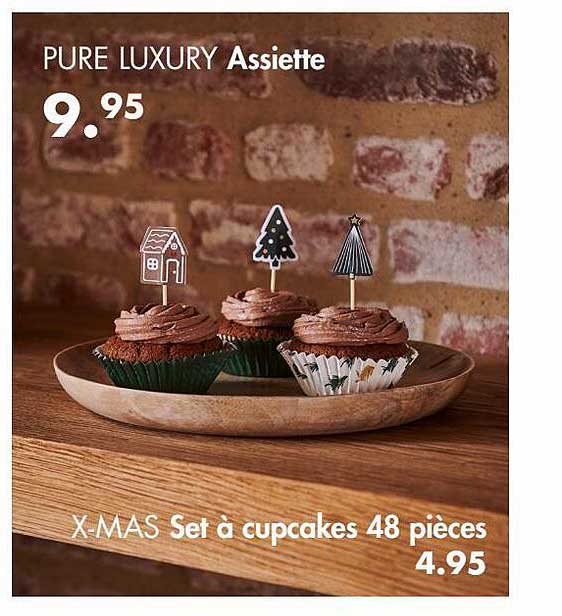 assiette pure luxury, set à cupcakes 48 pièces x-mas