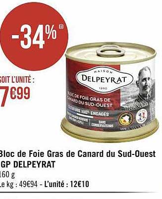 bloc de foie gras de canard du sud-ouest igp delpeyrat