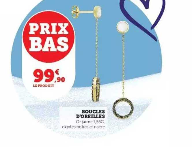 boucles d'oreilles or jaune 1,56g, oxydes noires et nacre