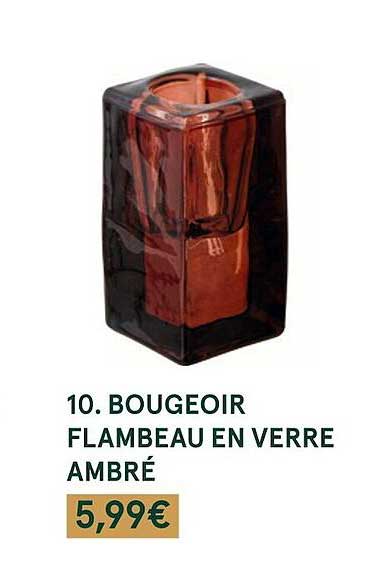 bougeoir flambeau en verre ambré