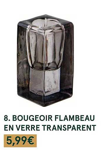 bougeoir flambeau en verre transparent