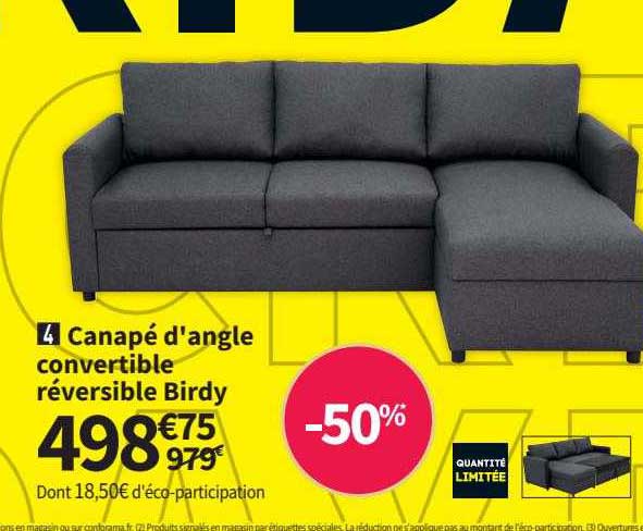 canapé d'angle convertible réversible Birdy