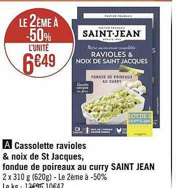 cassolette ravioles & noix de st jacques, fondue de poireaux au curry saint jean