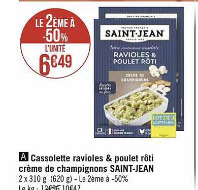 cassolette ravioles & poulet rôti crème de chamignons saint-jean