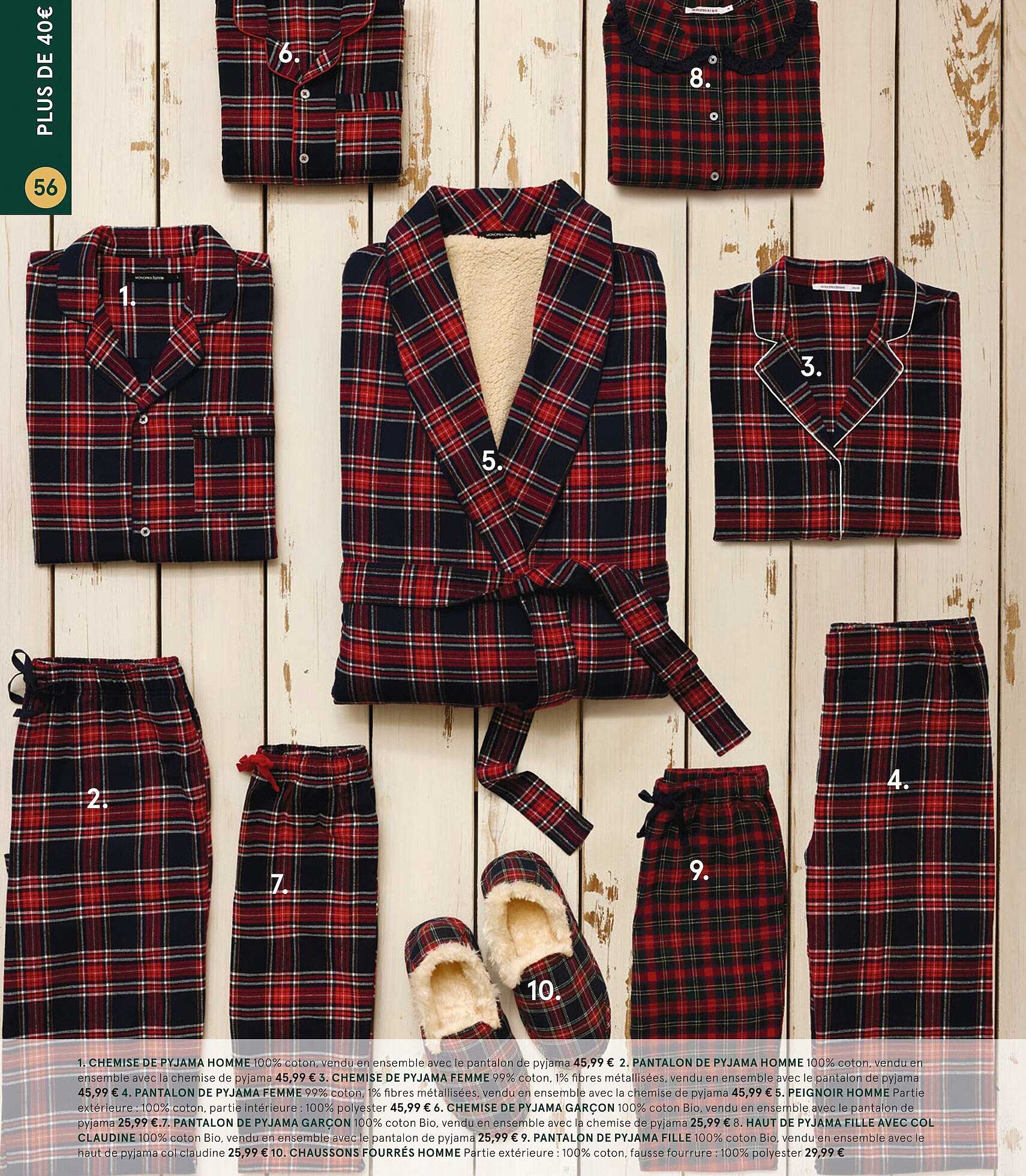 chemise de pyjama homme, pantalon de pyjama homme, chemise de pyjama femme, pantalon de pyjama femme, peignoir homme, chemise de pyjama garçon, pantalon de pyjama garçon, haut de pyjama fille avec col