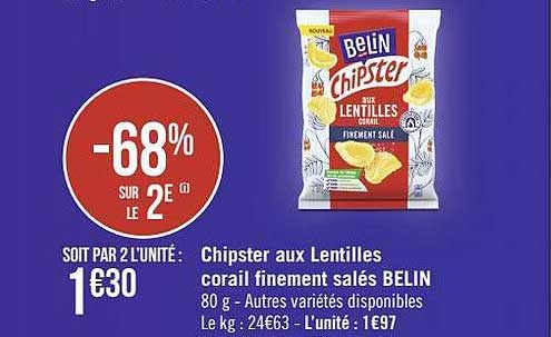chipster aux lentilles corail finement salés belin