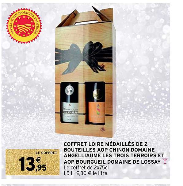 coffret loire médaillés de 2 bouteilles aop chinon domaine angelliaume les trois terroirse et aop bourgueil domaine de lossay