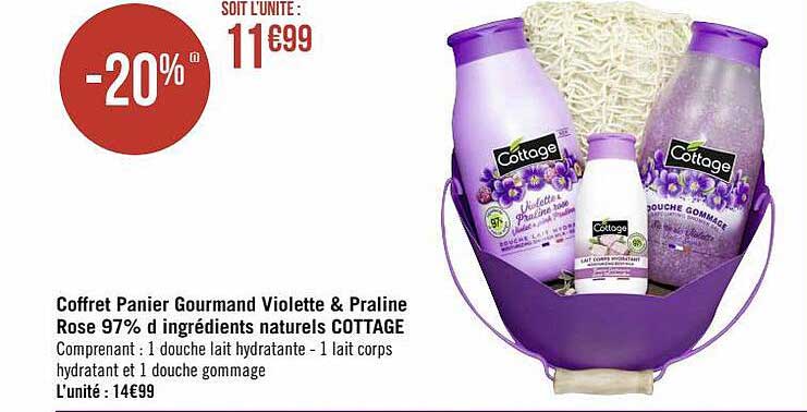 coffret panier gourmand violette & praliné rose 97% d'ingrédients naturels cottage