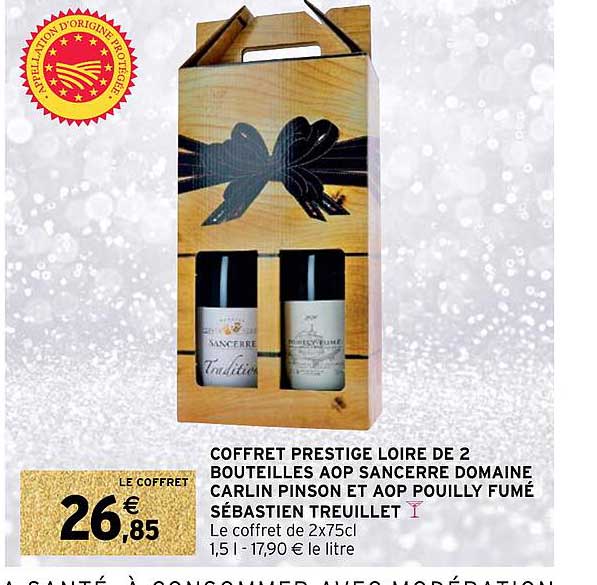 coffret prestige loire de 2 bouteilles aop sancerre domaine carlin pinson et aop pouilly fumé sébastien treuillet