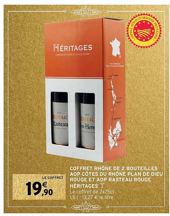 coffret rhône de 2 bouteilles aop côtes du rhône plan de dieu rouge et aop rasteau rouge héritages