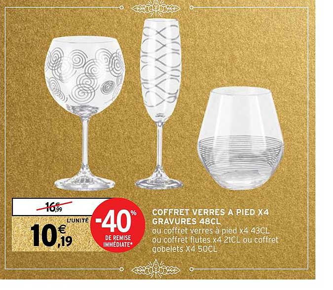 coffret verres à pied x4 gravures 48cl