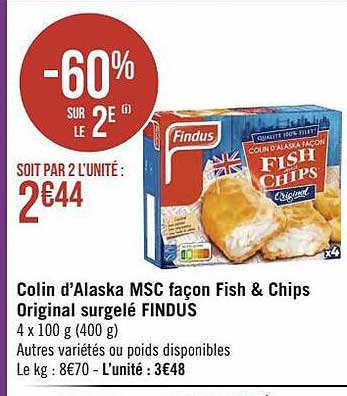 colin d'alaska msc façon fish & chips original surgelé findus