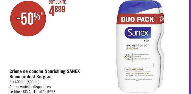 crème de douche nourishing sanex biomeprotect surgras