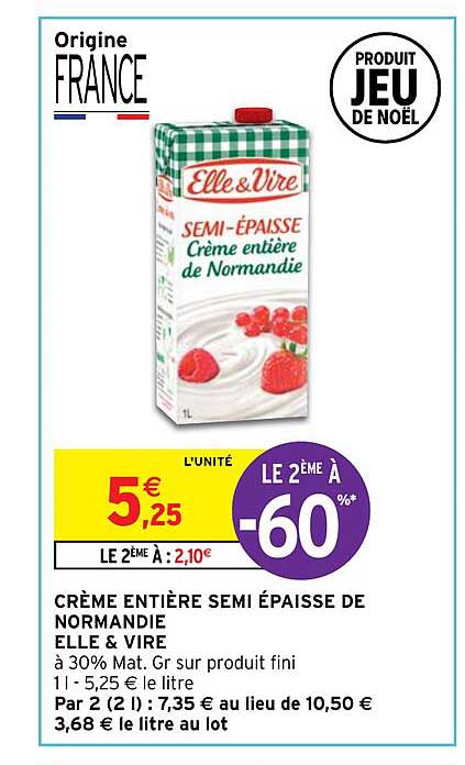 crème entière semi épaisse de normandie elle & vire