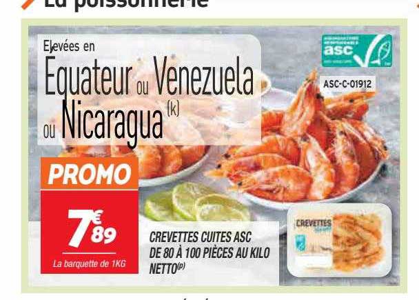 crevettes cuites asc de 80 à 100 pièces au kilo netto