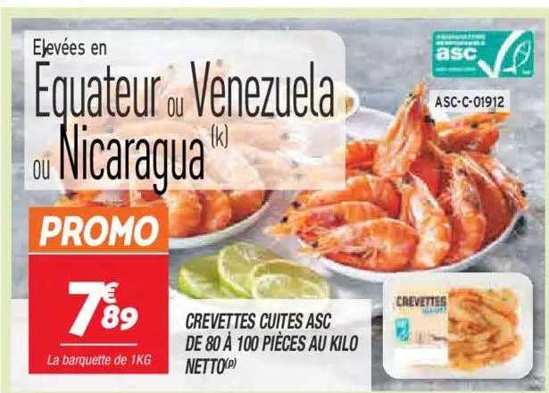 crevettes cuites asc de 80 à 100 pièces au kilo netto