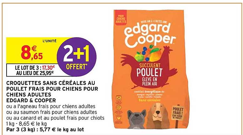 croquettes sans céréales au poulet frais pour chiens pour chiens adultes edgard & cooper