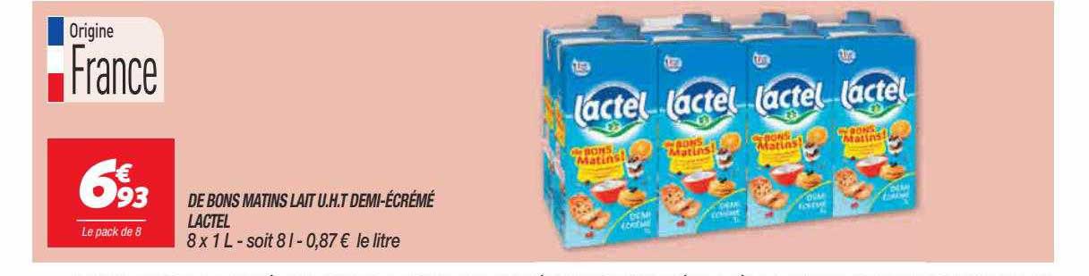 de bons matins lait u.h.t. demi-écrémé lactel