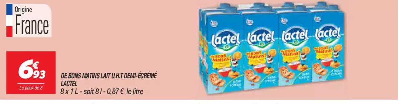 de bons matins lait u.h.t. demi-écrémé lactel